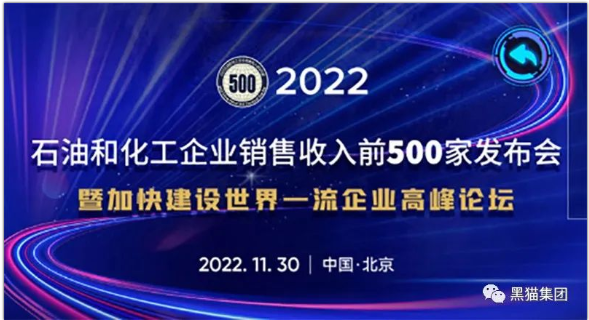 黑貓股份榮登2022年石油和化工企業銷售收入前五百榜單 黑貓股份榮登2022年石油和化工企業銷售收入前五百榜單